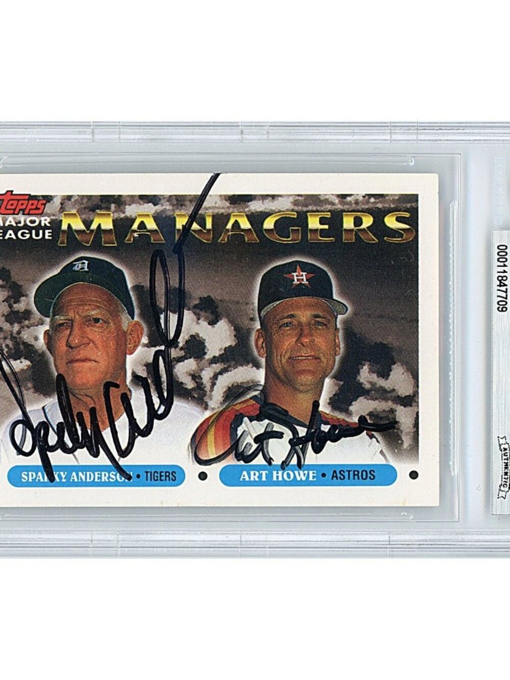 Sparky Anderson Art Howe Dual Signed 1993 Topps #506 Card Beckett BAS Slabbed